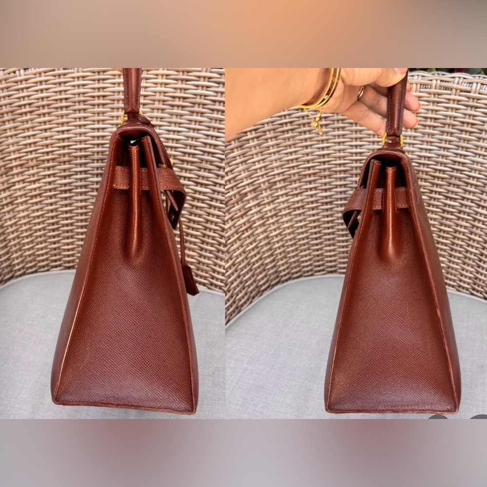 Authentic HERMES KELLY 32 gold brown courchevel leather bag - Picture 8 of 15